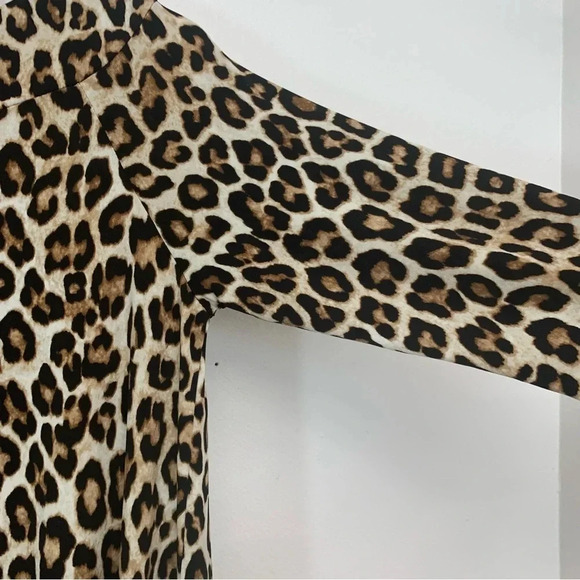 Chicos 0 Top Shirt US  Small Brown Animal Print  Tunic Boat Neck 3/4 Sleeve Work - Picture 6 of 13